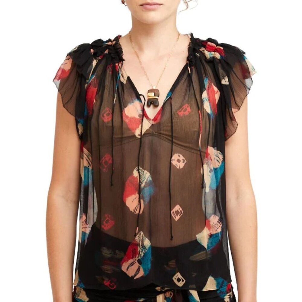 Ulla Johnson Marilyn Top in Nocturne, Silk Chiffon,  PF23 NWT Size 2